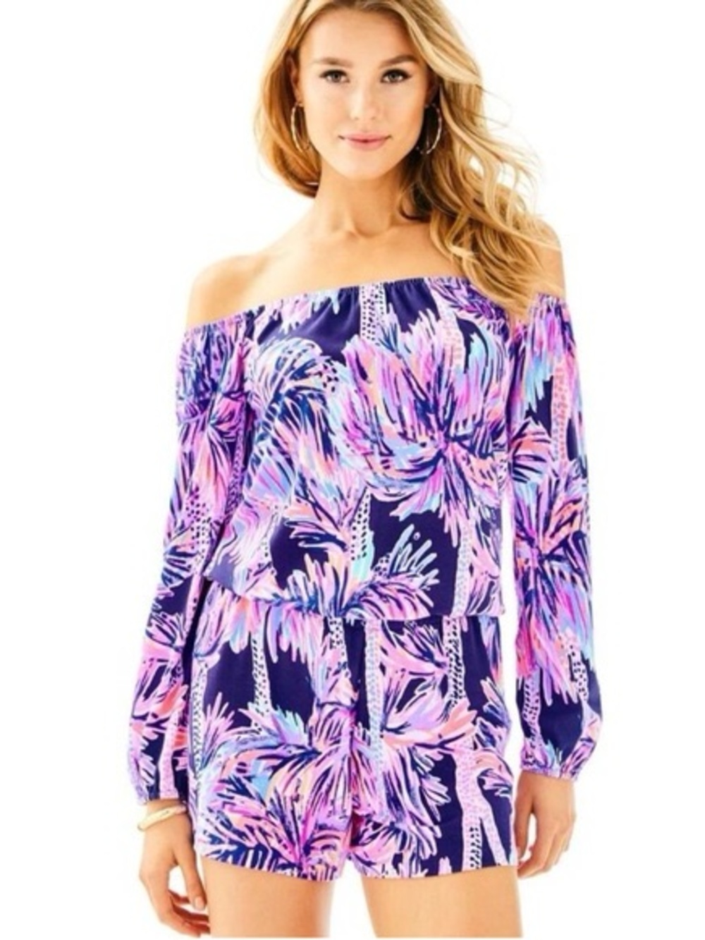 Lilly Pulitzer Off-Shoulder Tunic Romper - Pink & Purple